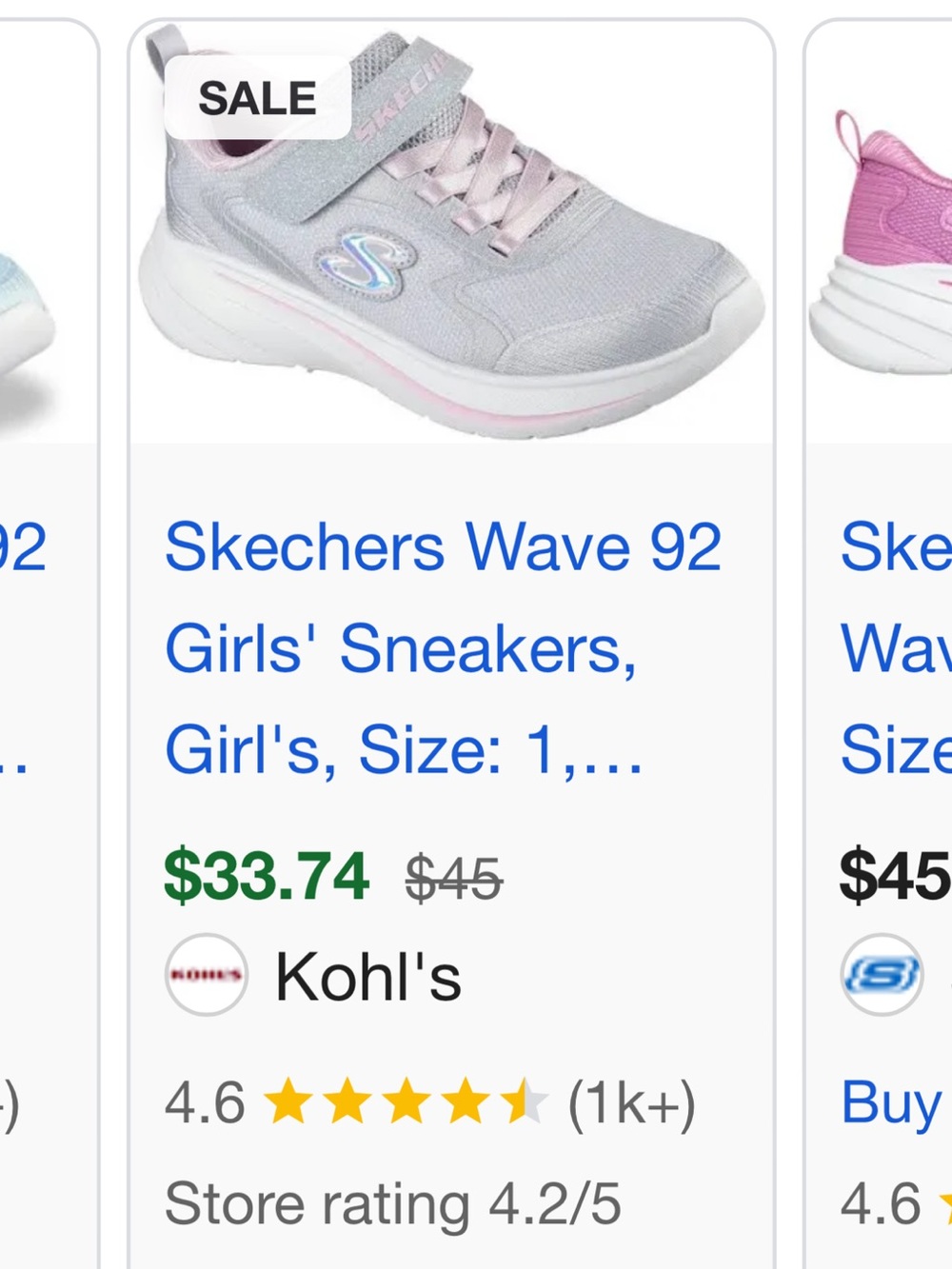 Skechers Wave 92 Little Girls' Sneakers - Light Gray and Pink, size 12
